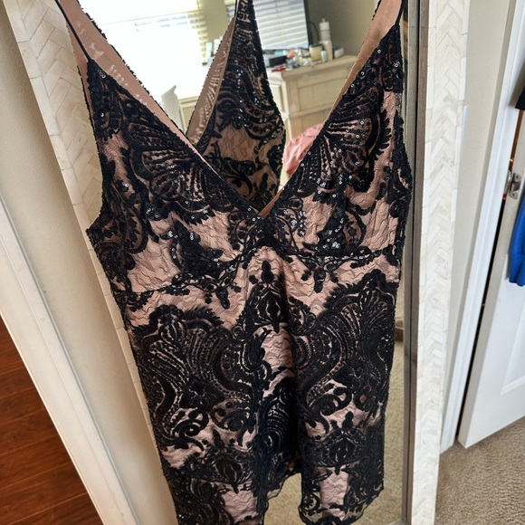 Free People Black Night Shimmer and Cream Backless Dress - Picture 4 of 9